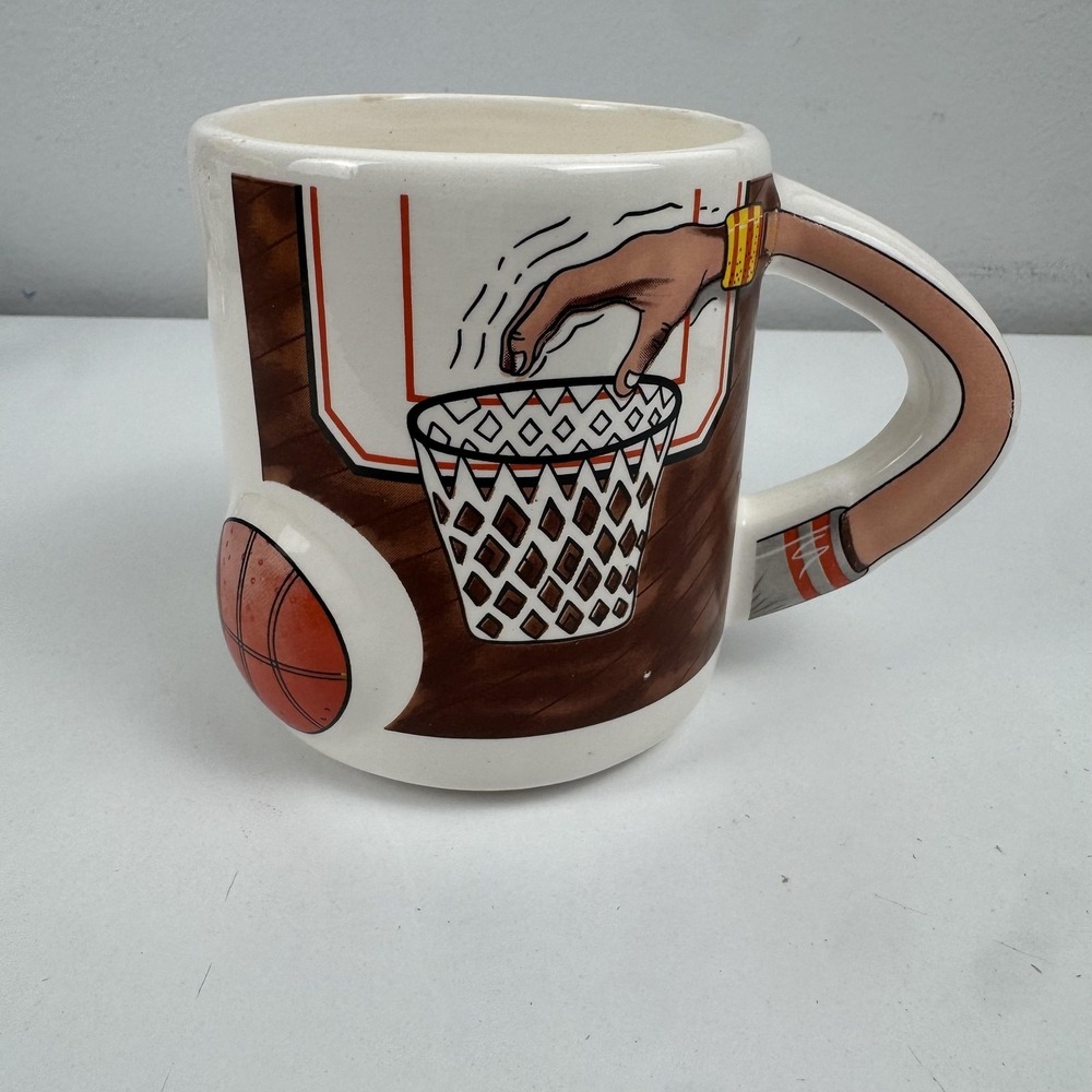 Vtg 80s Basketball Mug Novelty Hoop Handle Sports Coffee Cup Retro